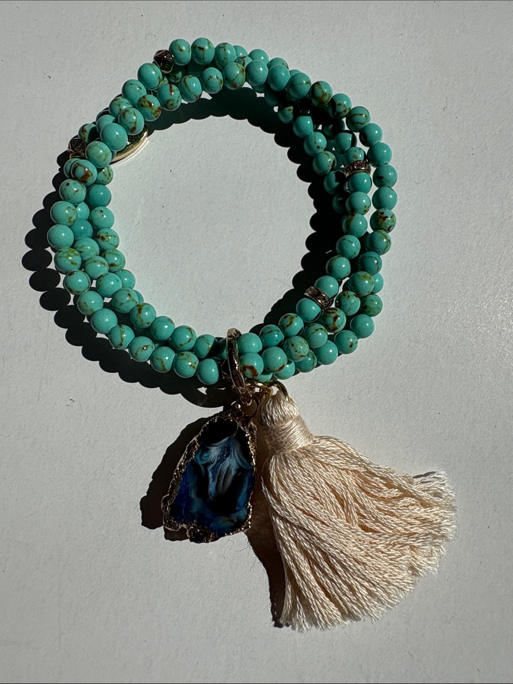 Ettika Turquoise Beaded Tassel and Stone Stretch Bracelet NWT